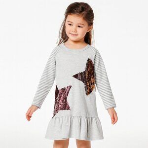 VIKITA Girls Peplum Dress 5-6Y Striped Long Sleeves White Gray Sequin Stars